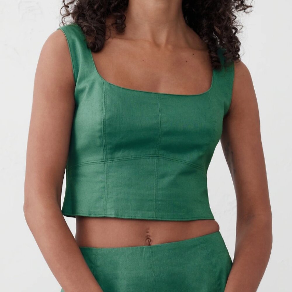 NWT Linen-Blend Square-Neck Bustier